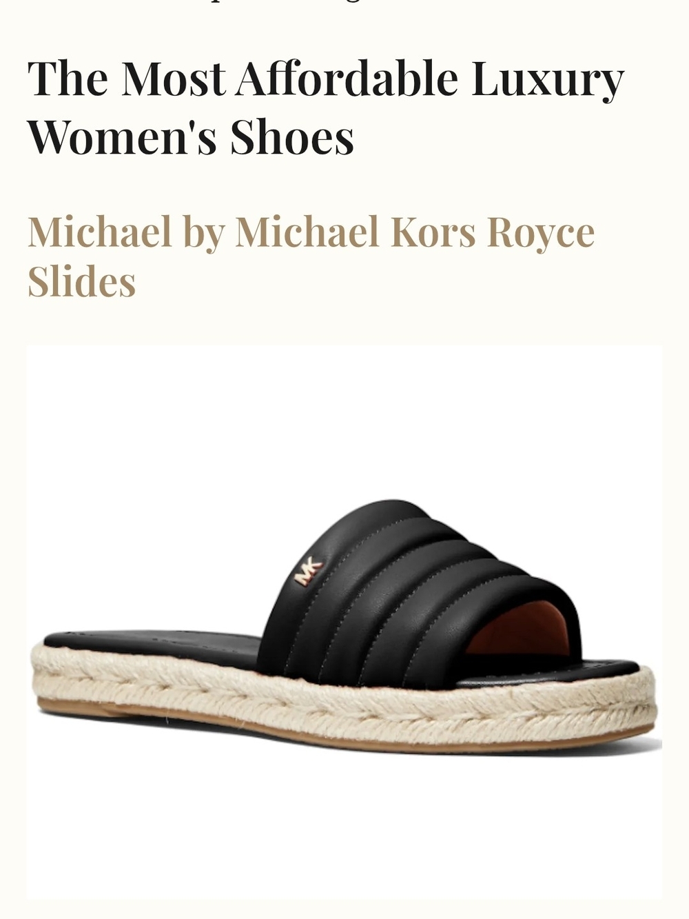 Michael Kors Black Quilted Slide Espadrille Mules-- SIZE:6